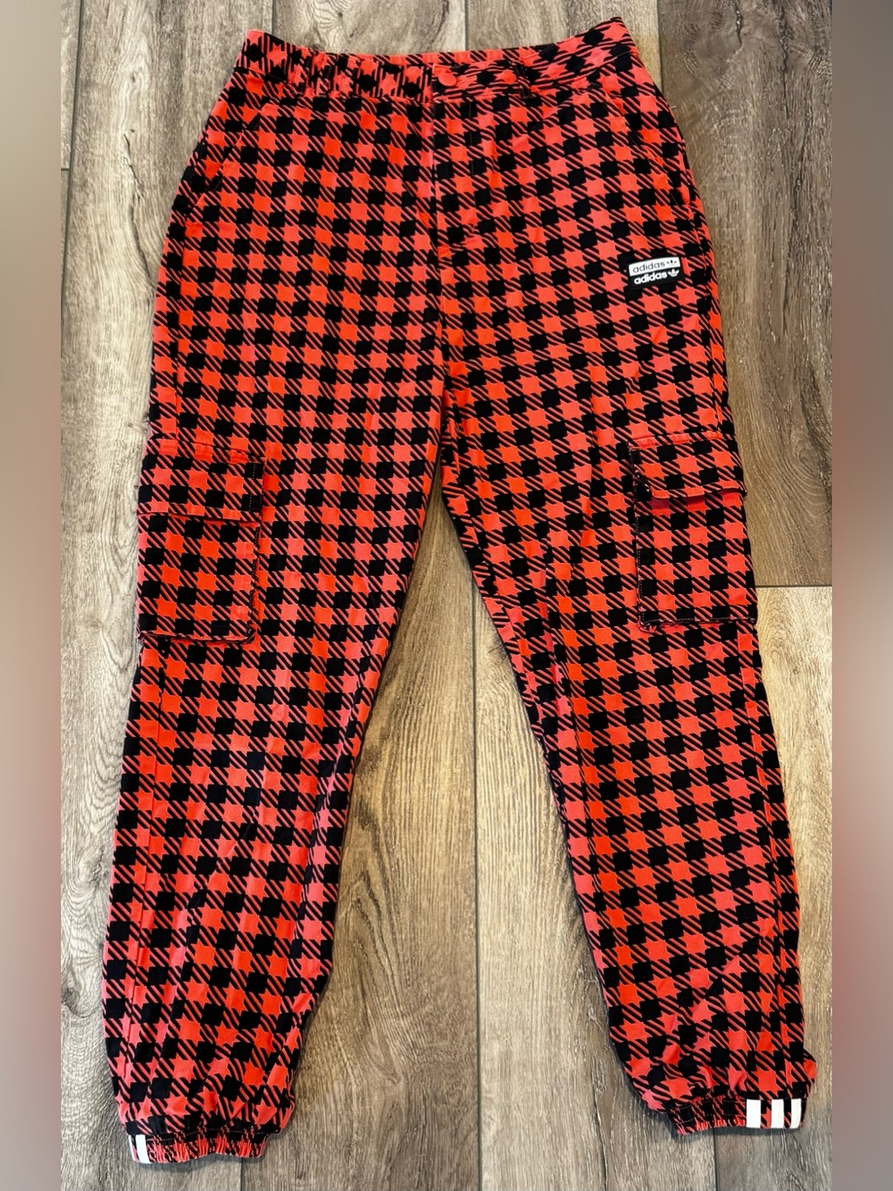 Womens ADIDAS RYV Cargo Pants SMALL High-Rise Trace Scarlet Cotton Retro Joggers